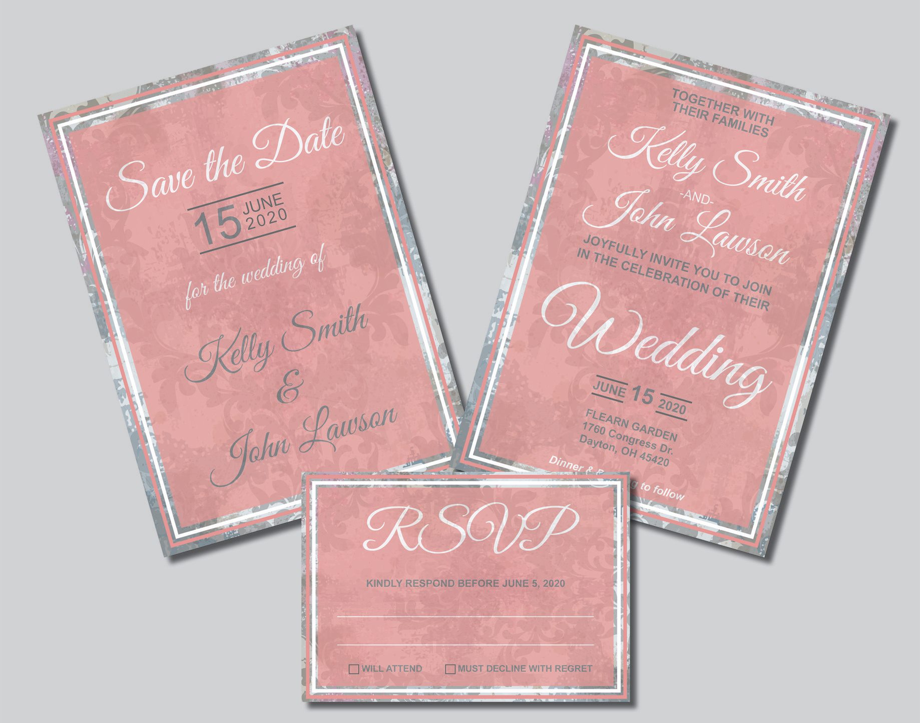 Printed Pink Wedding Invitation